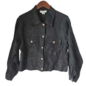 JOON COLLECTION USA Women's Black Linen Collared Button Shirt Topper Jacket sz S